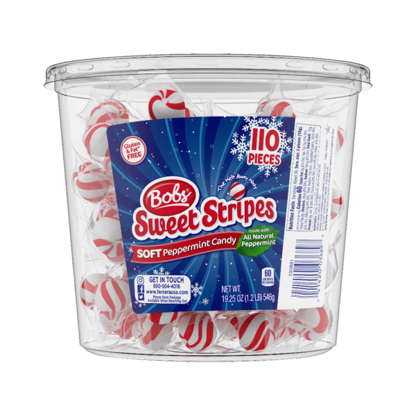 Ferrara Bobs Sweet Stripes Peppermint Puffs 110 Tub Christmas 12x19.25oz-min