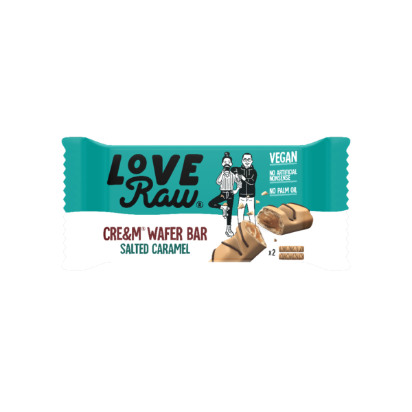 Love Raw Vegan Cream Wafer Bar Salted Caramel British 12x43g-min