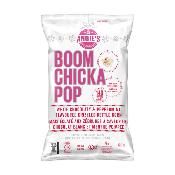 Conagra Angie’s Boom Chicka Pop White Chocolate & Peppermint Flavored Drizzled Kettle Corn Christmas 12x4.5oz-min