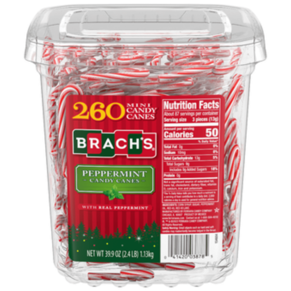Ferrara Brach's Bobs Mini Candy Canes Tub Two Hundred and Sixty Pieces 15oz-min