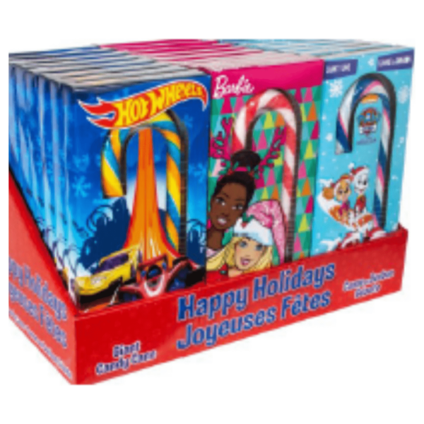 Giant Candy Cane Assorted Hot WheelsBarbiePaw Patrol Christmas 24x57g-min