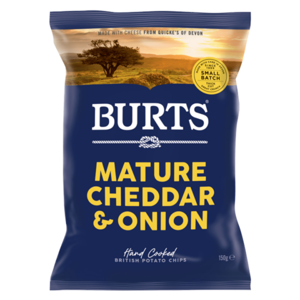 Burts Mature Cheddar and Onion Crisps British 10x150g-min