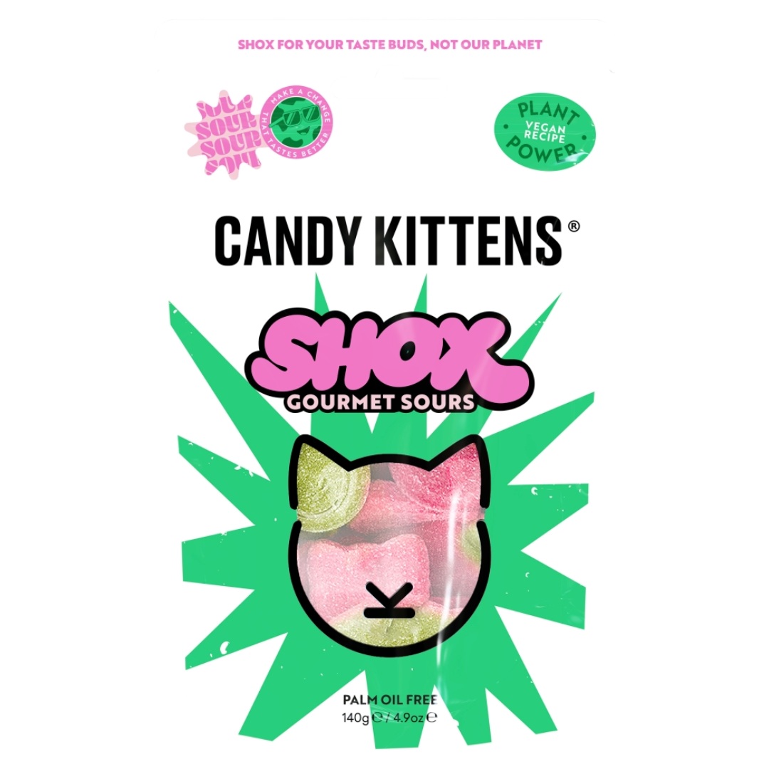 Candy Kittens Gourmet Sweets Vegan Gummies Shox Sours British 10x140g