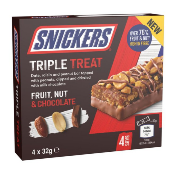 Mars Snickers Triple Treat Fruit Nut and Chocolate British 10x4x32g