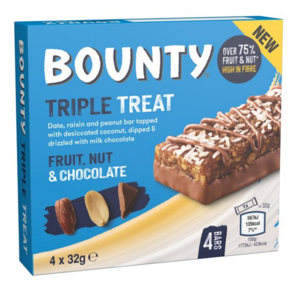 Mars Bounty Triple Treat Fruit Nut and Chocolate British 10x4x32g