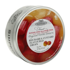 Simpkins Drops Rhubarb and Custard Sugar Free British 6x175g