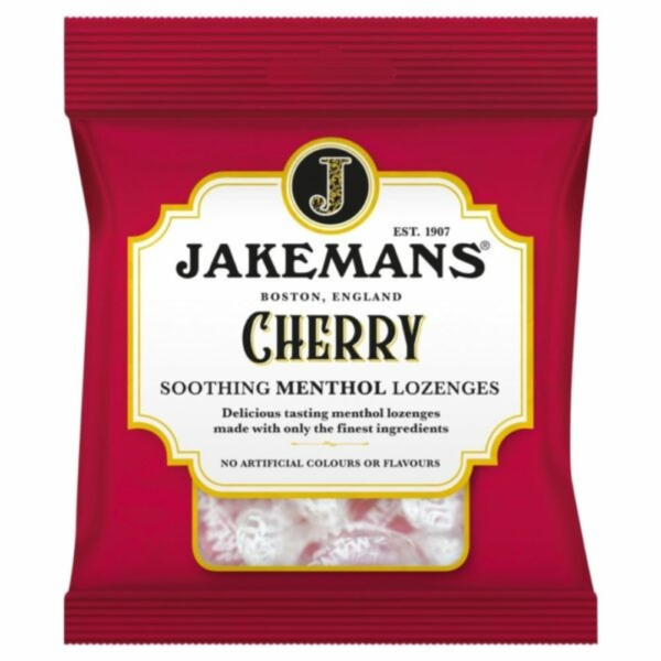 Jakemans Cherry Menthol Lozenges British Peg Bag 12x73g