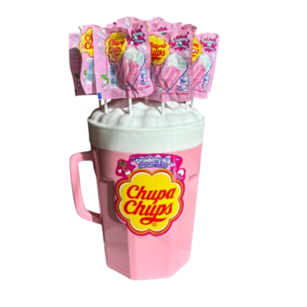 Chupa Chups Strawberry Milk Lollipop Thai 50x15g