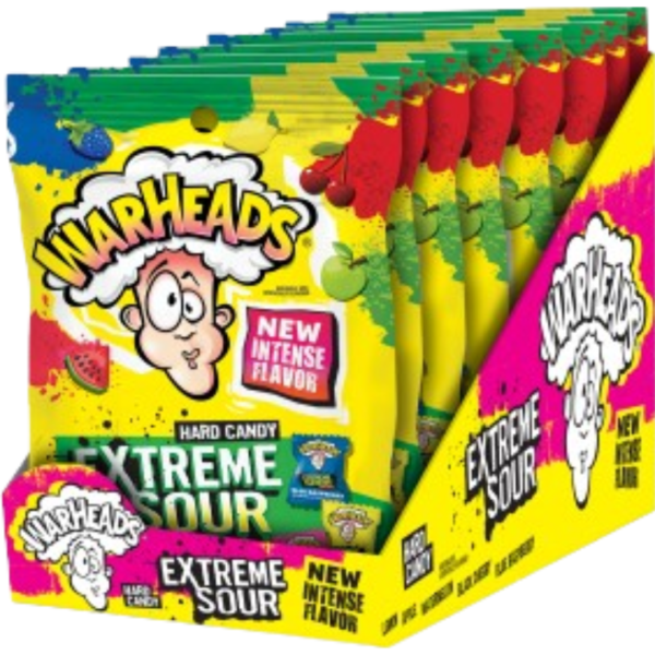 Warheads Extreme Sour Hard Candy Peg Bag 8x3.25oz