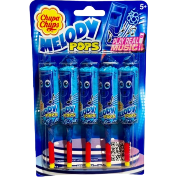 Chupa Chups Melody Pops 5pc Blister Pack Blue Rasp 12