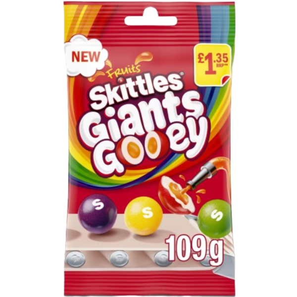 Skittles Giants Gooey Fruits Vegan Price Marked British Peg Bag 14x109g