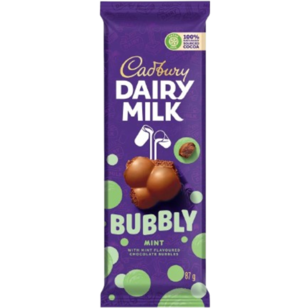 Cadbury Dairy Milk Bubbly Mint Sout Africa 24x87g