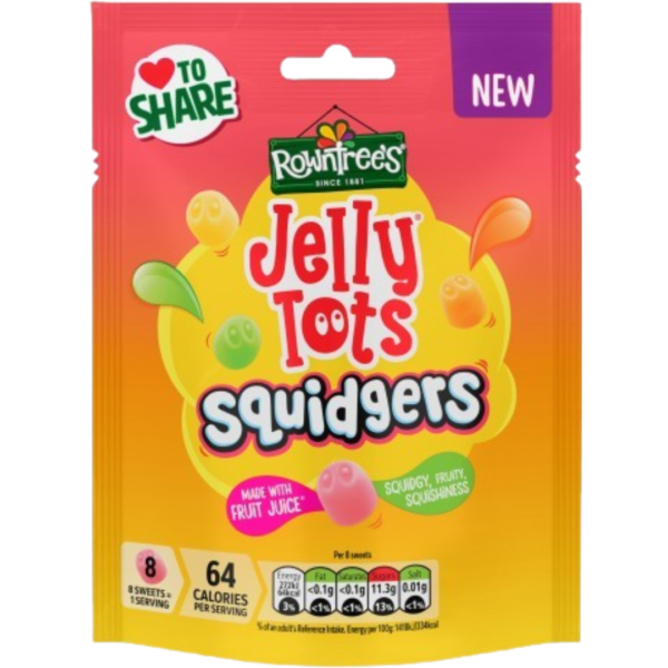 Rowntrees Jelly Tots Squidgers Pouch British Peg Bag 9x120g