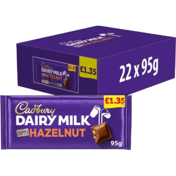 Cadbury Dairy Milk Chopped Nut Pre Priced British 22x95g