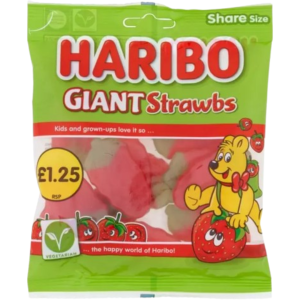 Haribo Giant Strawbs Price Marked British Peg Bag 12x140g