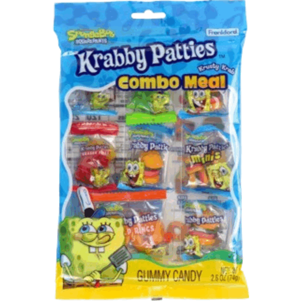 Frankford SpongeBob Square Pants Krabby Patty Gummy Combo Meal Tray Peg Bag 12x2.6oz