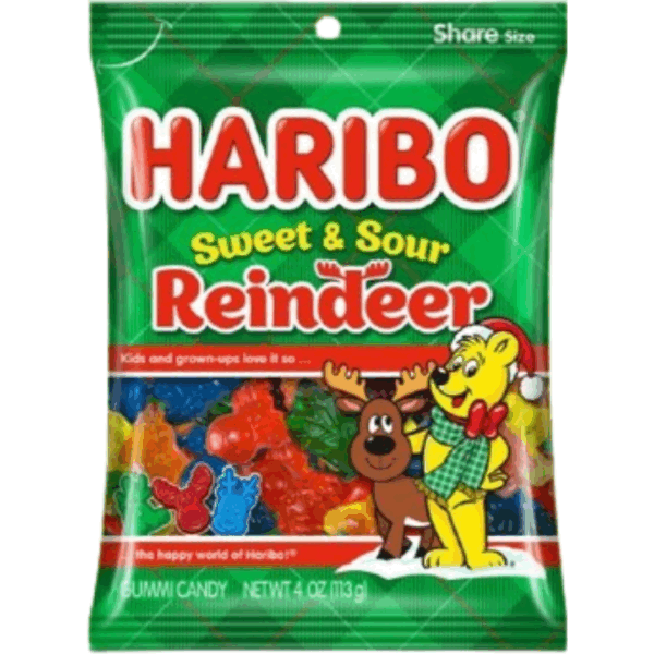Haribo Sweet & Sour Reindeer Christmas Peg Bag 12x4oz