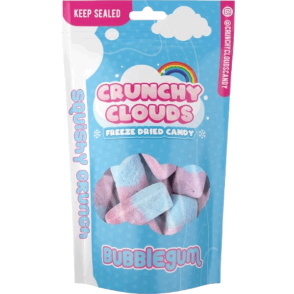 Crunchy Clouds Squishy Crunch Bubblegum Freeze Dried Sweets Pouch British Peg Bag 10x50g