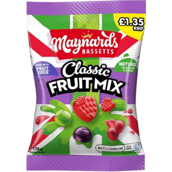 Maynards Bassetts Classic Fruit Mix Jelly Price Marked British Peg Bag 10x110g