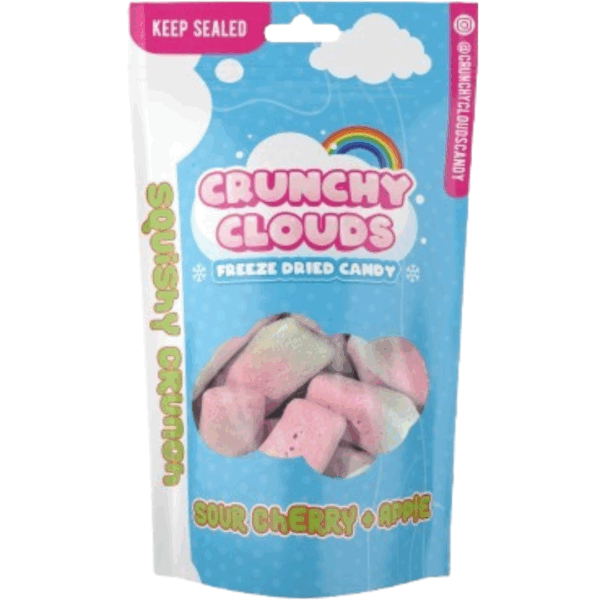 Crunchy Clouds Squishy Crunch Squashies Sour Cherry & Apple British Peg Bag 10x50g
