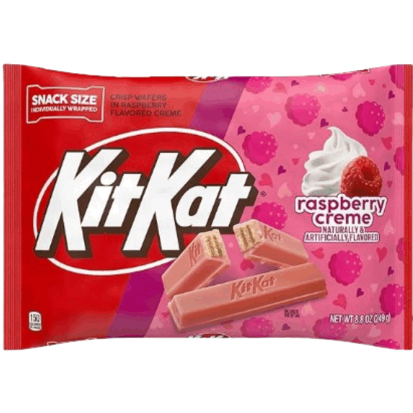 Hershey KIT KAT Crisp Wafers In Raspberry Flavored Creme Snack Size Bar Laydown Bag 21x8.8oz