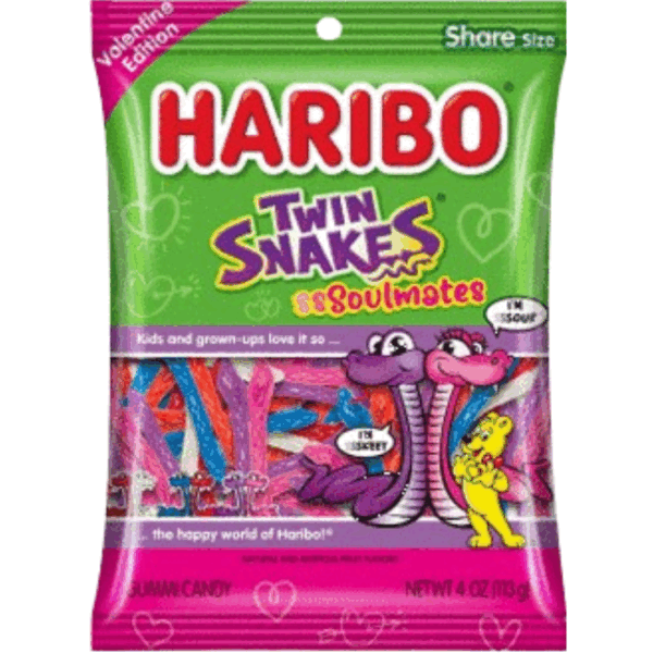 Haribo Twin Snakes Soulmates Valentine Peg Bag 12x4oz