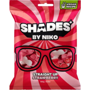 Shades By Niko Vegan Straight Up Strawberry Flavour Sweets Bag British Peg Bag 20x150g