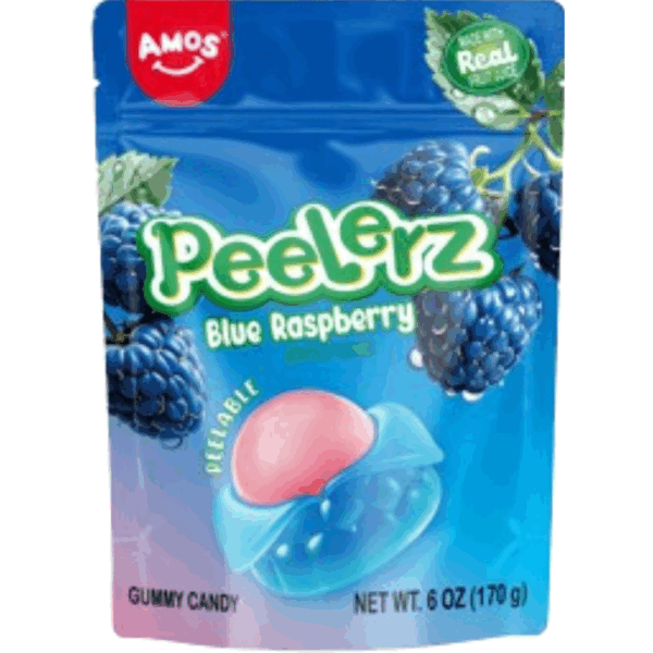 Amos Peelerz Gummy Blue Raspberry Peg Bag 12x6oz