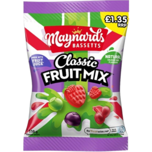 Maynards Bassetts Classic Fruit Mix Jelly Price Marked British Peg Bag 10x110g