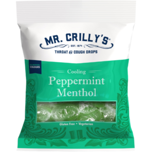 Mr. Crilly's Throat and Cough Drops Peppermint Menthol British 18x90g
