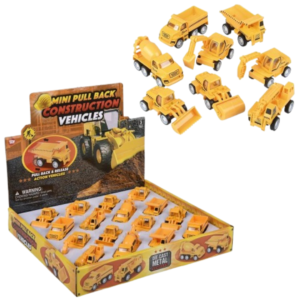 RIN Mini Die-Cast Pull Back Construction Vehicles 2.5" 12