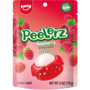 Amos Peelerz Gummy Raspberry Peg Bag 12x6oz