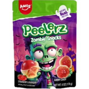Amos Halloween Peelerz Gummy Zombie Snacks Peg Bag 12x6oz
