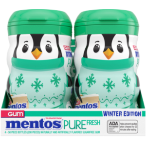 Perfetti Mentos Gum Winter Edition Penguin Bottle Spearmint 4x3.53oz